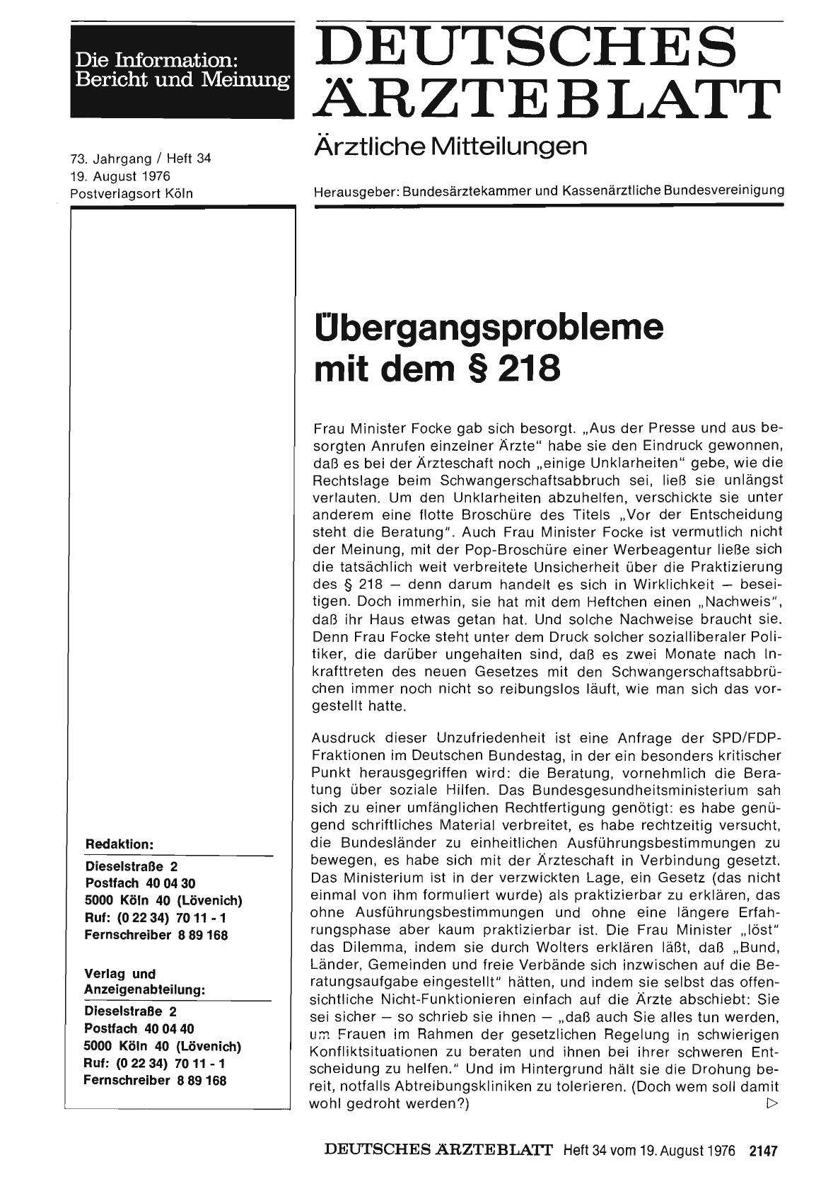 Vorschauseite 1: Übergangsprobleme mit dem § 218