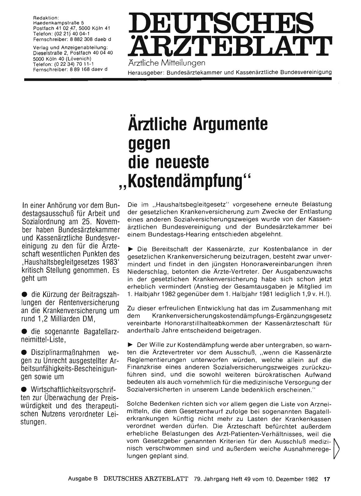 Vorschauseite 1: Ärztliche Argumente gegen die neuesie „Kostendämpfung“
