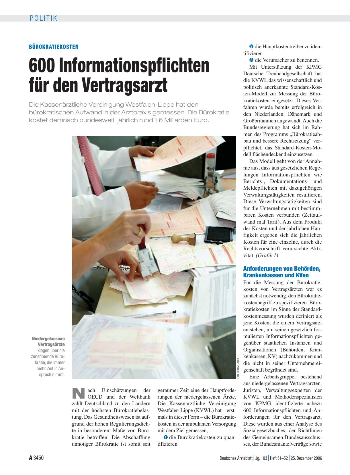 Vorschauseite 1: Bürokratiekosten: 600 Informationspflichten für den Vertragsarzt