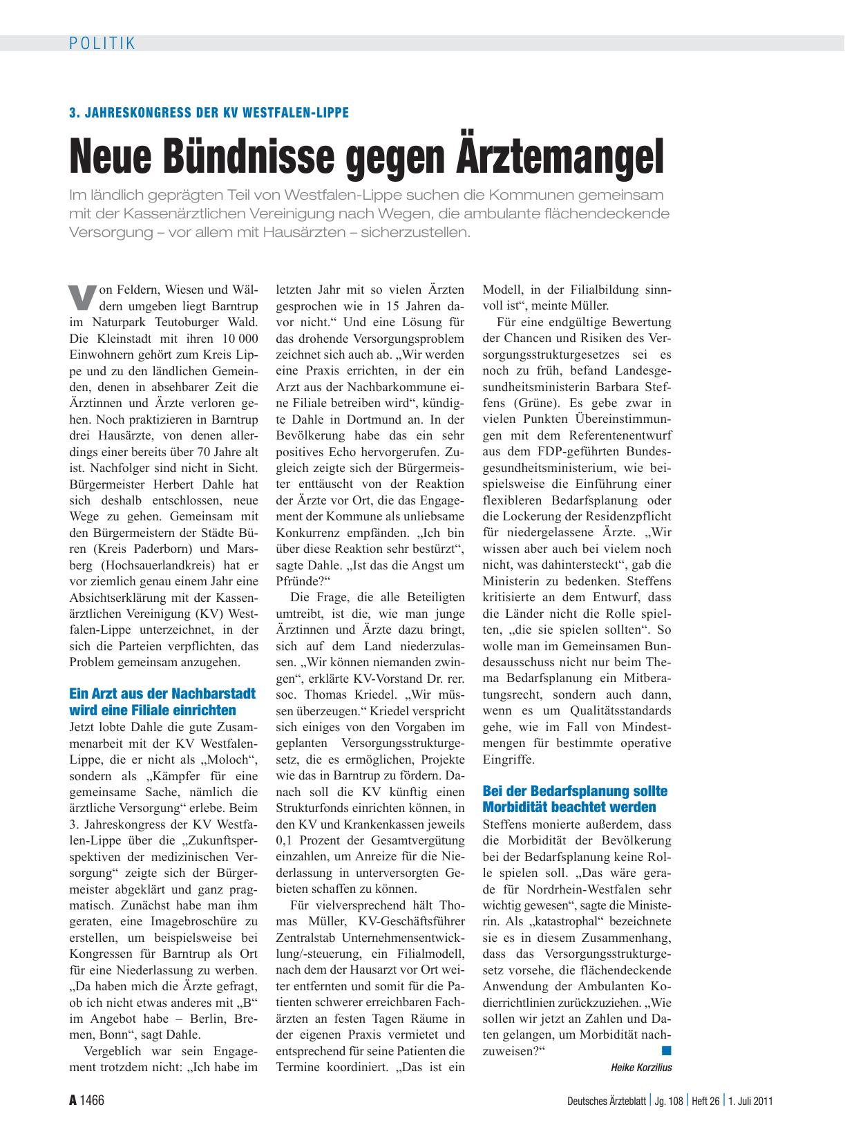 Vorschauseite 1: 3. Jahreskongress der KV Westfalen-Lippe: Neue Bündnisse gegen Ärztemangel
