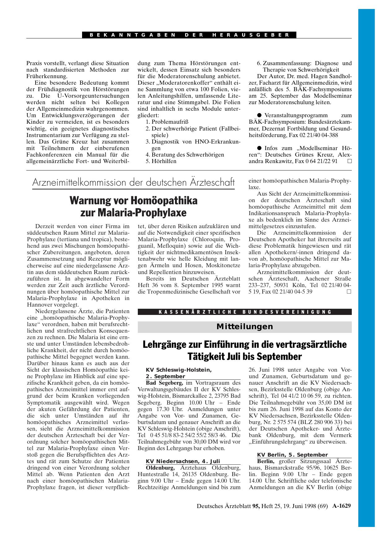 Vorschauseite 1: Arzneimittelkommission der deutschen Ärzteschaft: Warnung vor Homöopathika zur Malaria-Prophylaxe