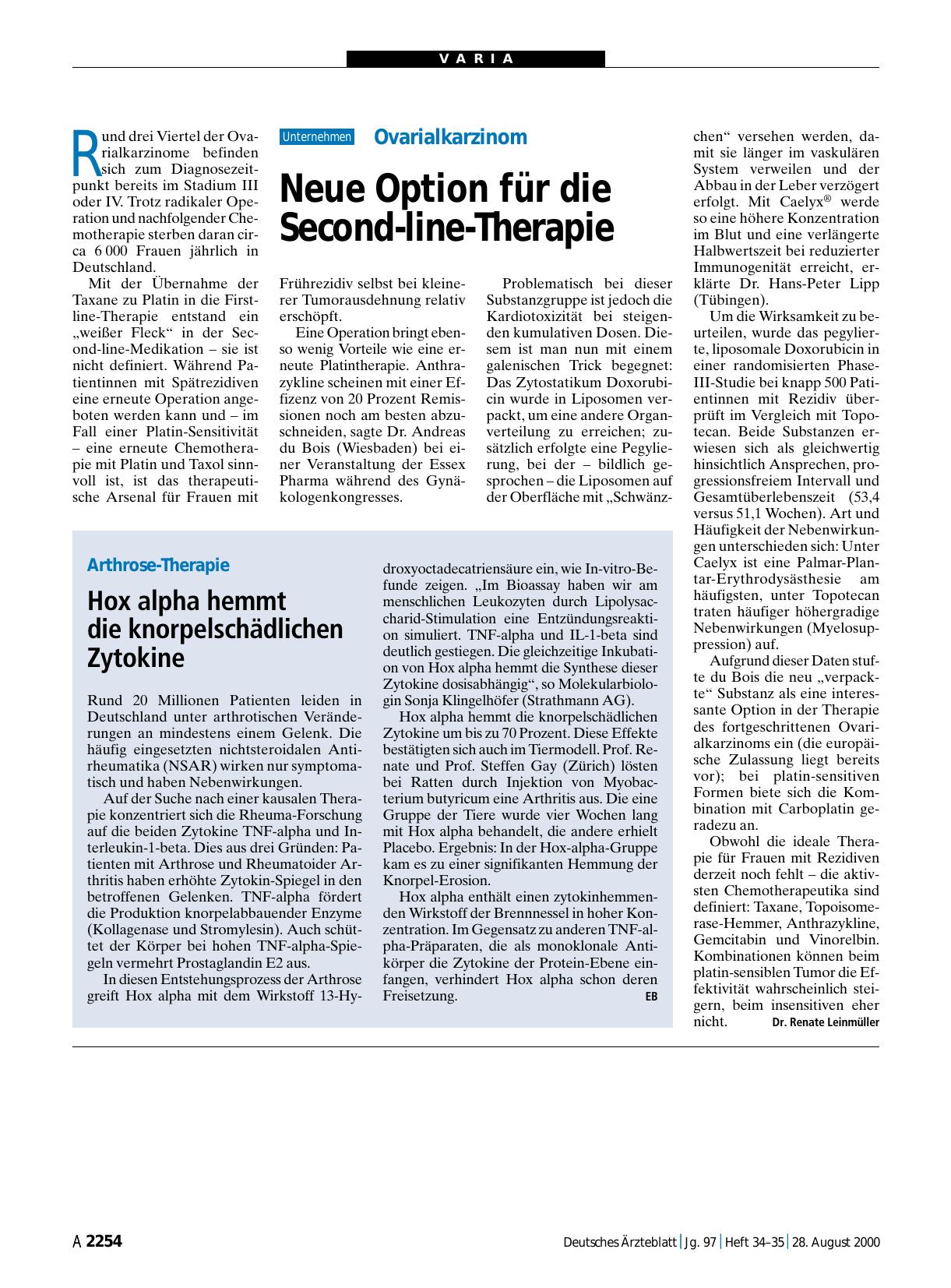 Vorschauseite 1: Ovarialkarzinom: Neue Option für die Second-line-Therapie