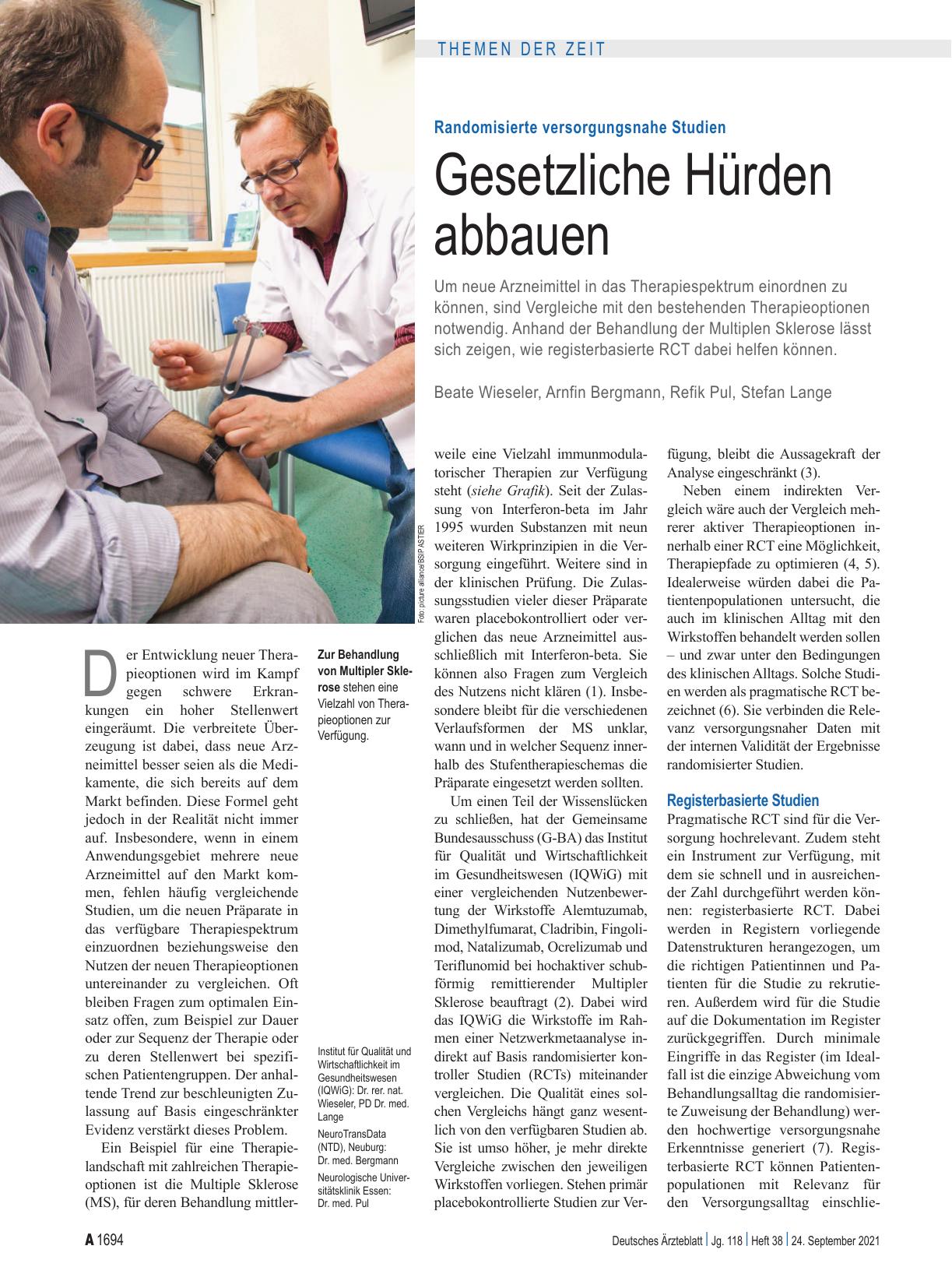 Vorschauseite 1: Randomisierte versorgungsnahe Studien: Gesetzliche Hürden abbauen