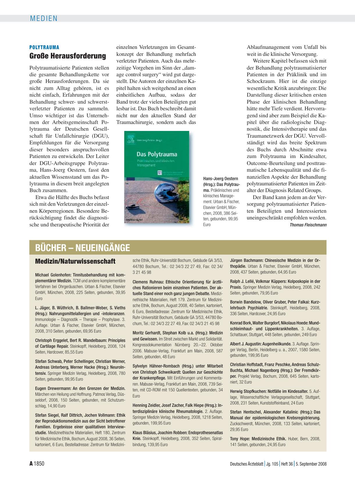 Vorschauseite 1: Bücher – Neueingänge: Medizin/Naturwissenschaft
