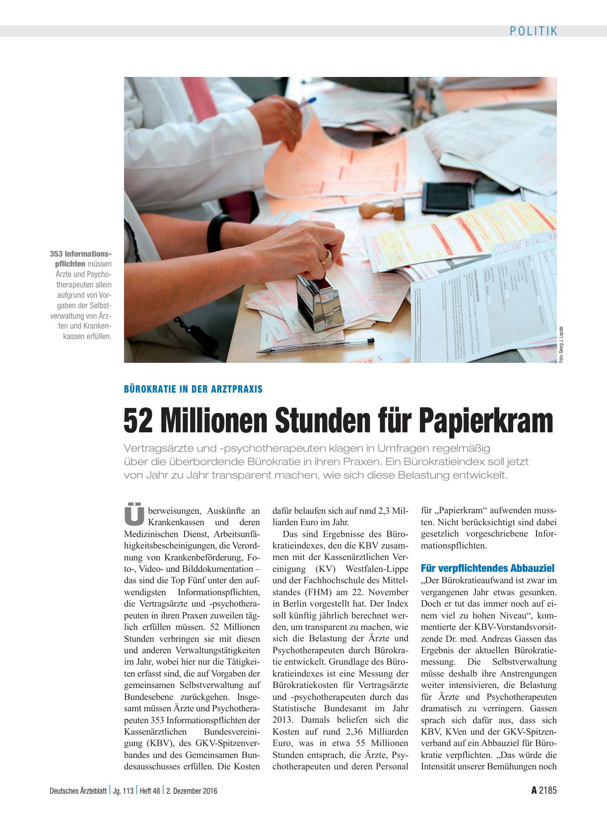 Vorschauseite 1: Bürokratie in der Arztpraxis: 52 Millionen Stunden für Papierkram