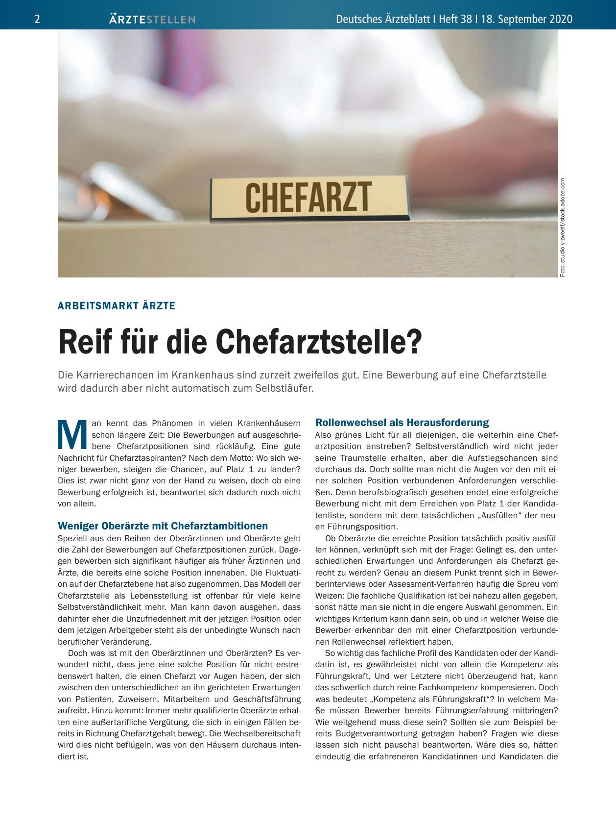 Vorschauseite 1: Arbeitsmarkt Ärzte: Reif für die Chefarztstelle?