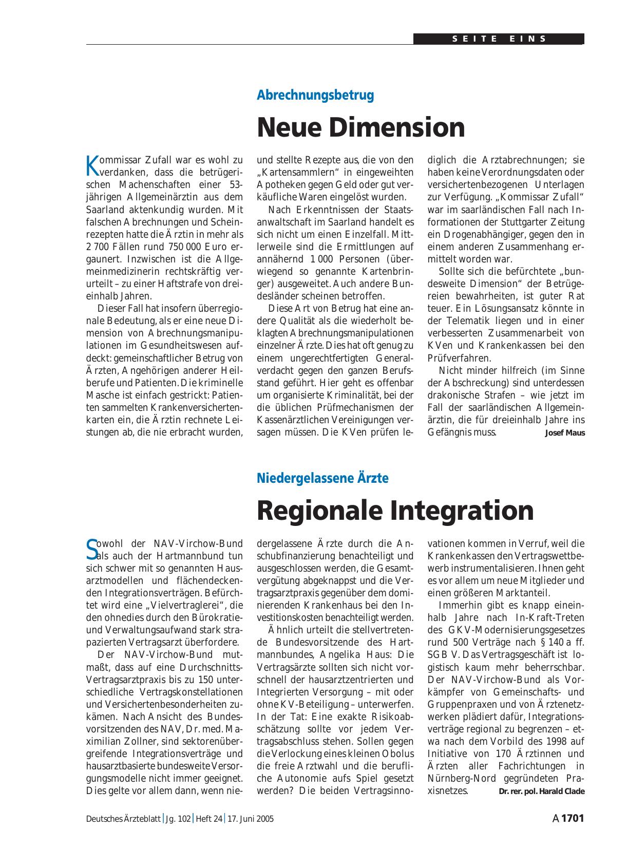 Vorschauseite 1: Niedergelassene Ärzte: Regionale Integration