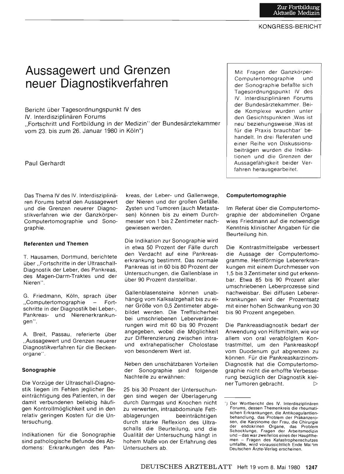 Vorschauseite 1: Aussagewert und Grenzen neuer Diagnostikverfahren