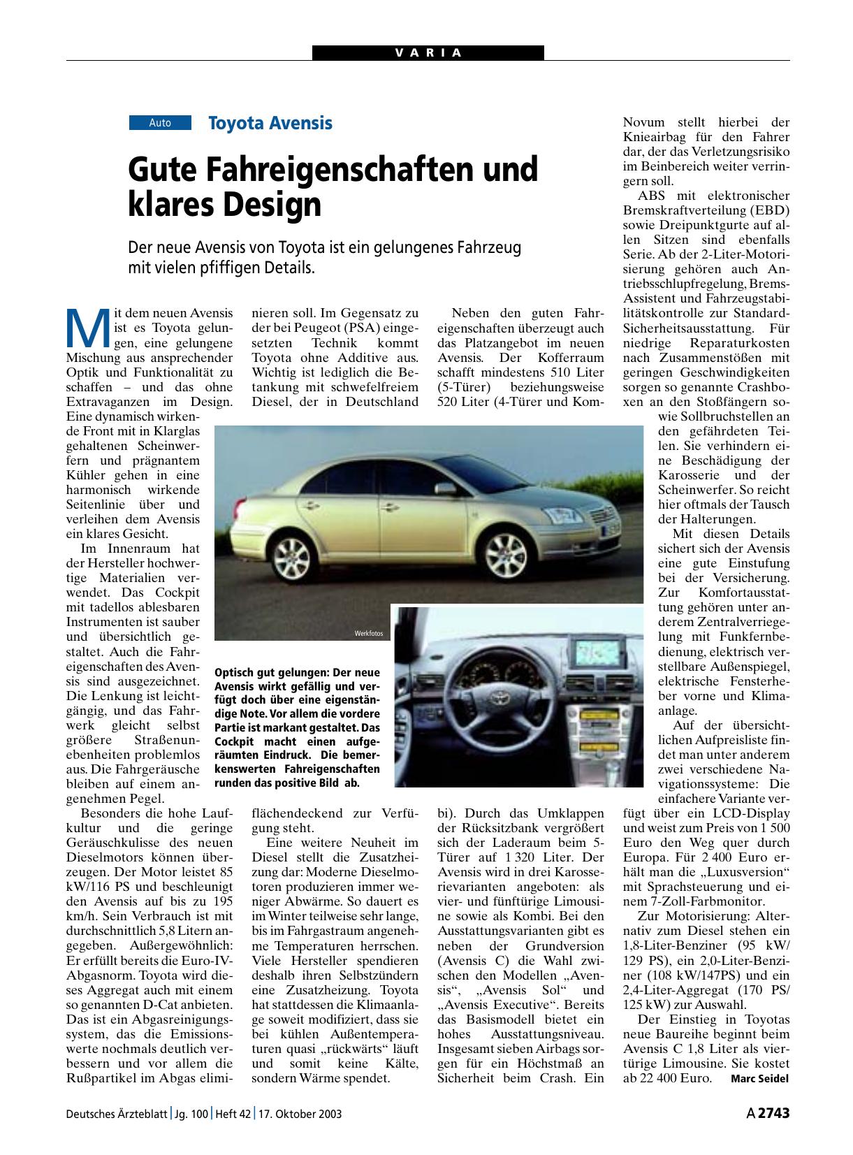 Vorschauseite 1: Toyota Avensis: Gute Fahreigenschaften und klares Design