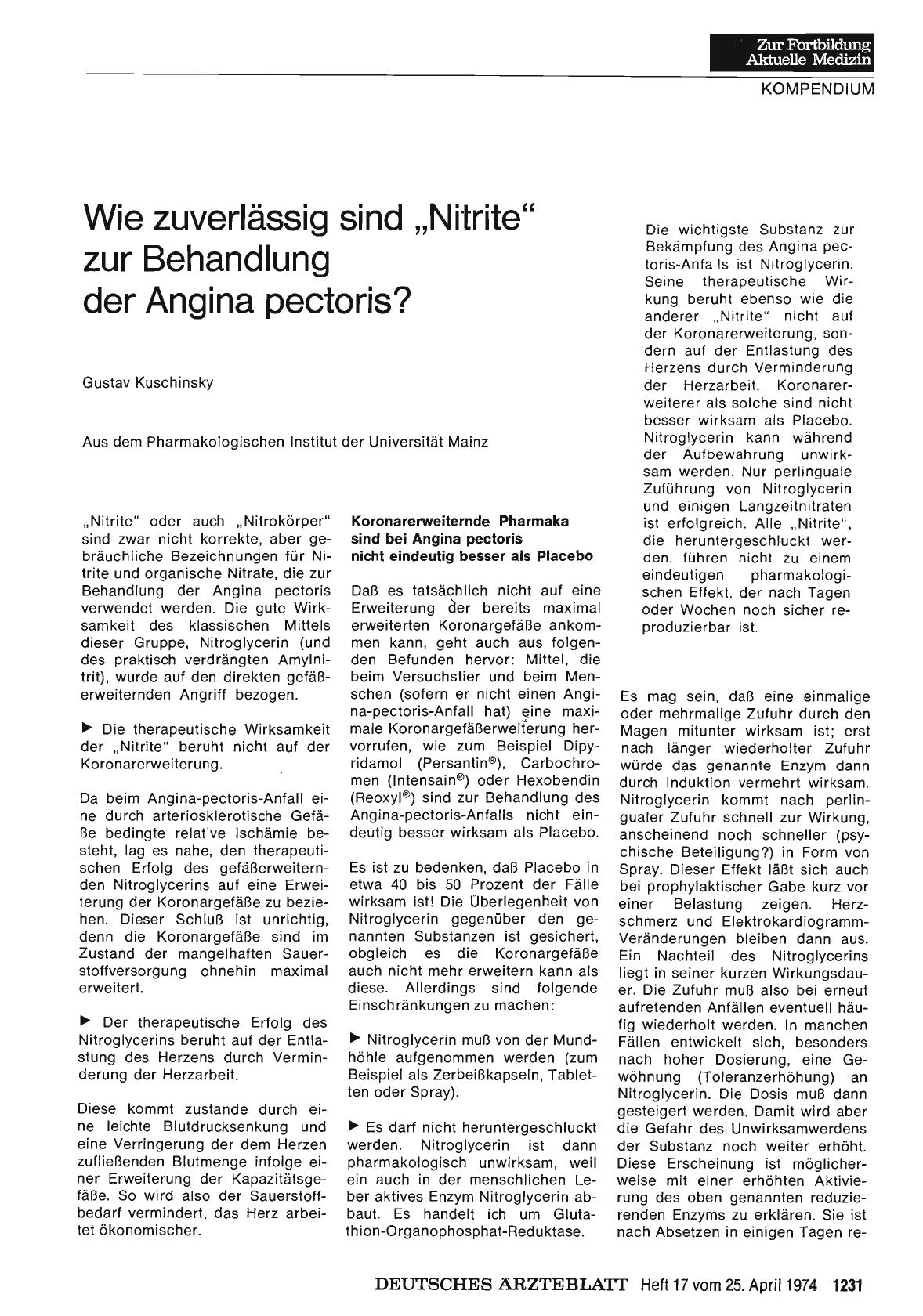 Vorschauseite 1: Wie zuverlässig sind „Nitrite“ zur Behandlung der Angina pectoris?