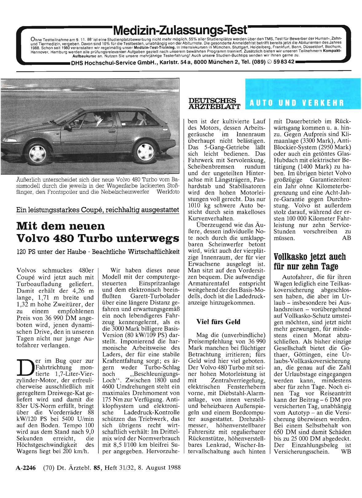 Vorschauseite 1: Mit dem neuen Volvo 480 Turbo unterwegs