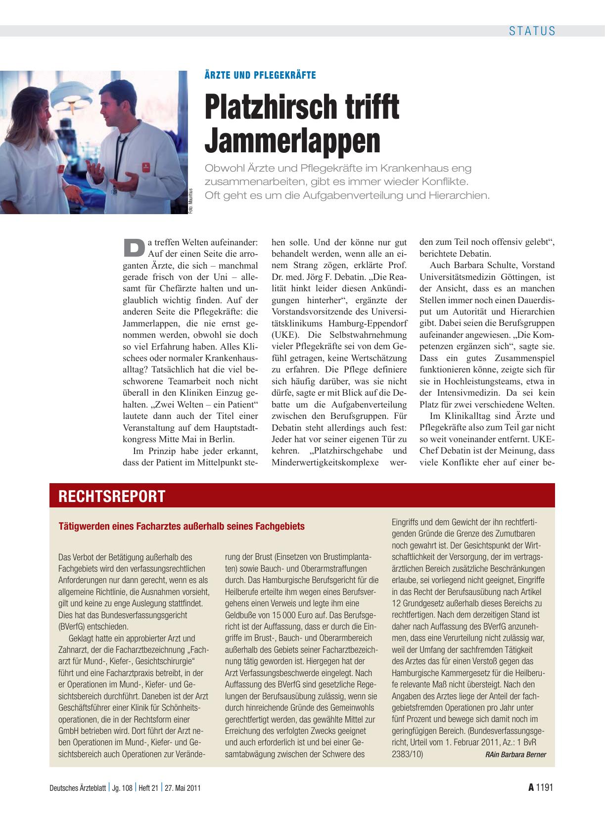 Vorschauseite 1: Ärzte und Pflegekräfte: Platzhirsch trifft Jammerlappen