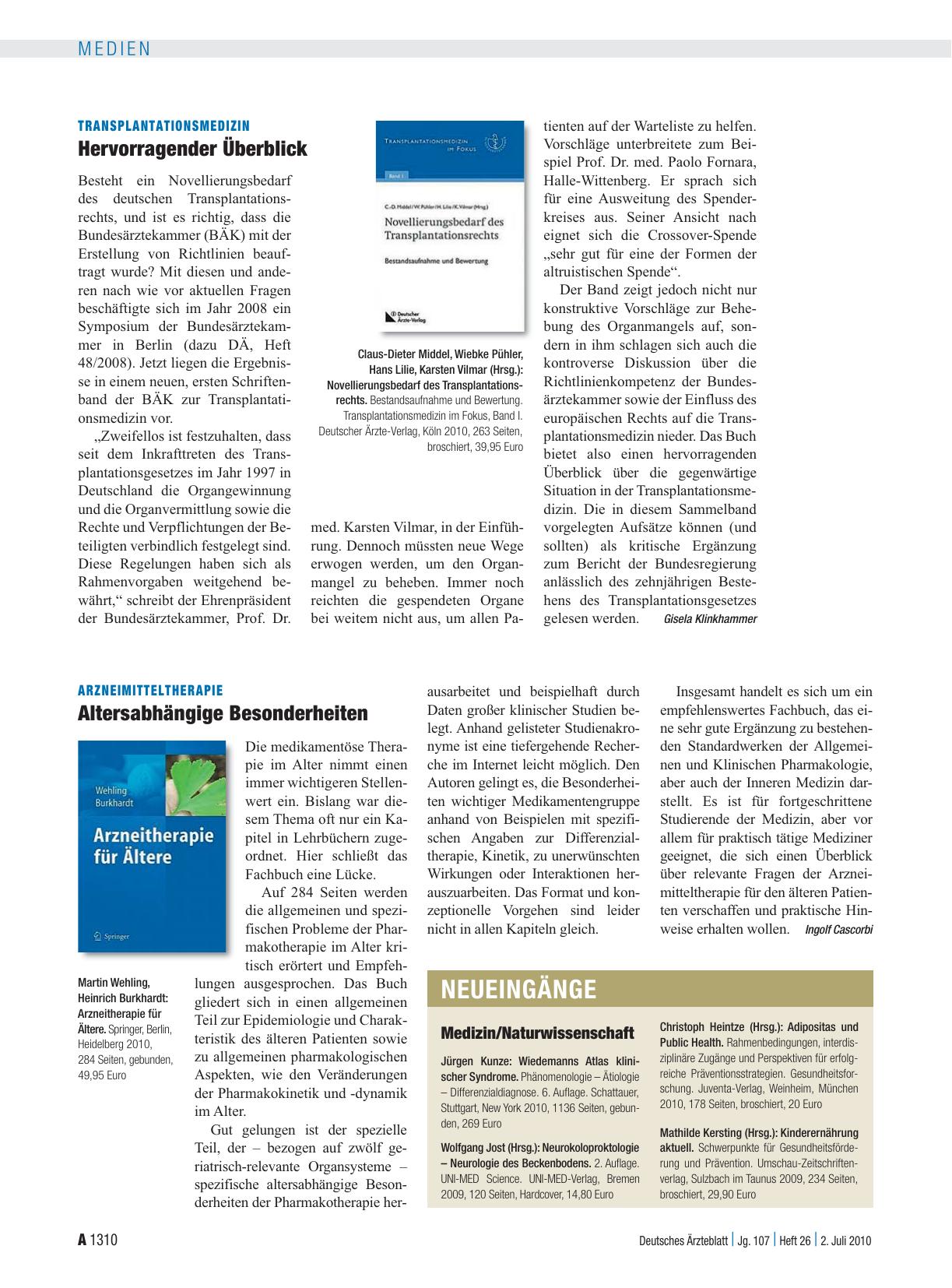 Vorschauseite 1: Transplantationsmedizin: Hervorragender Überblick