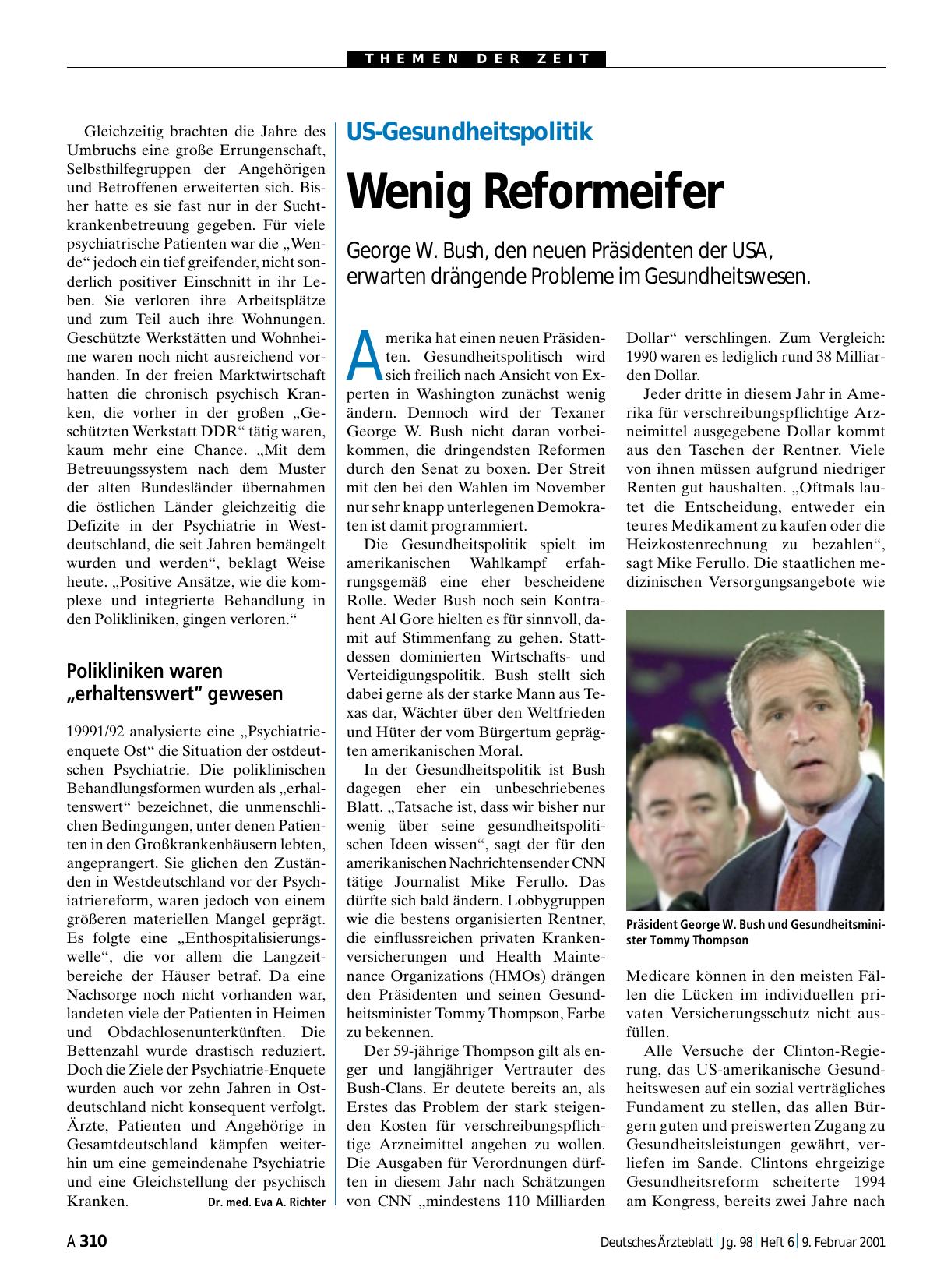 Vorschauseite 1: US-Gesundheitspolitik: Wenig Reformeifer