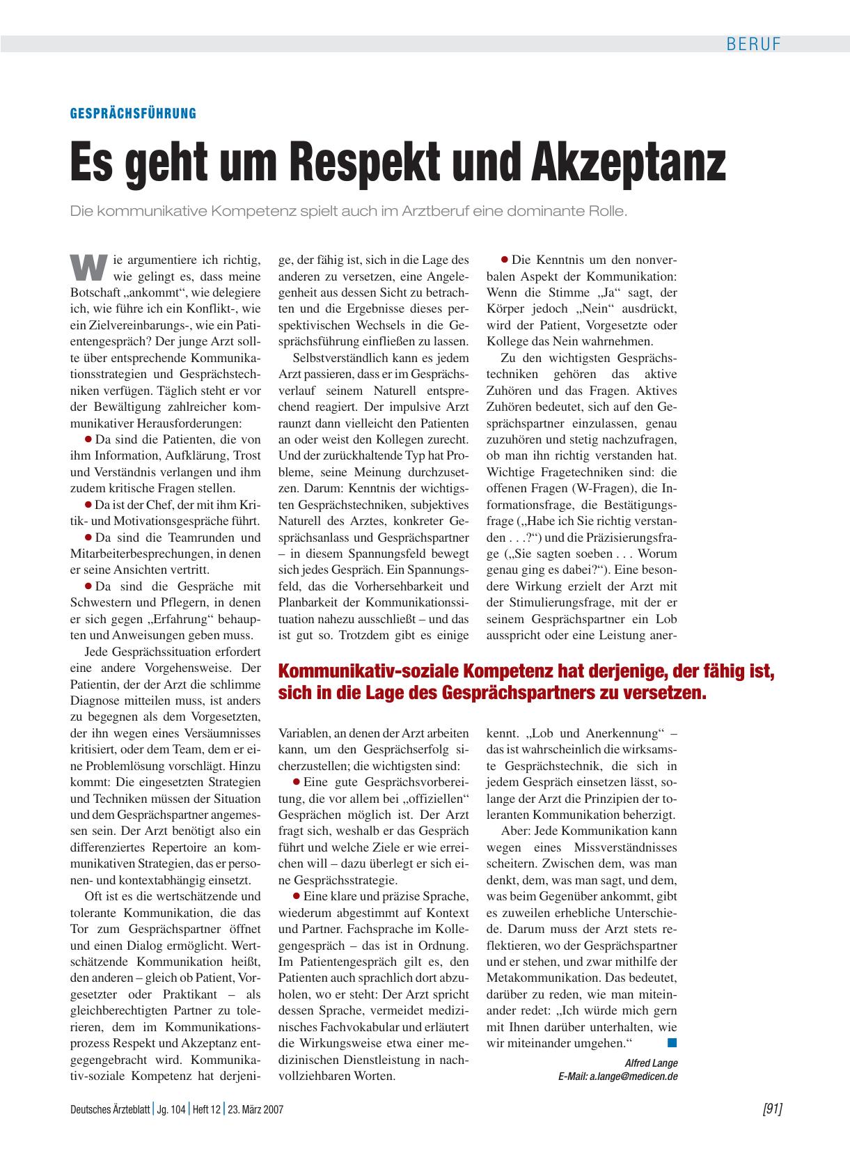 Vorschauseite 1: Gesprächsführung: Es geht um Respekt und Akzeptanz