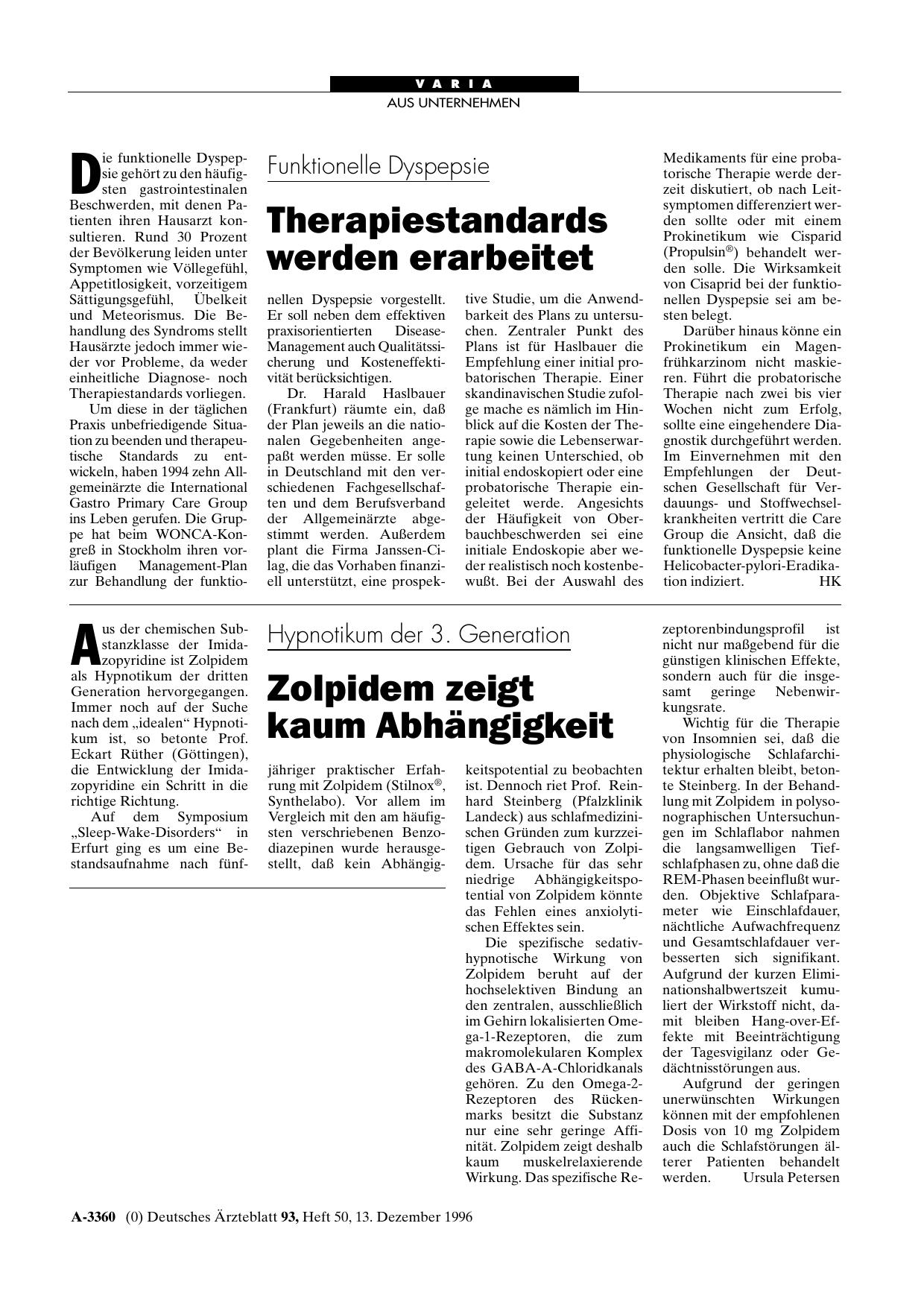 Vorschauseite 1: Funktionelle Dyspepsie: Therapiestandards werden erarbeitet