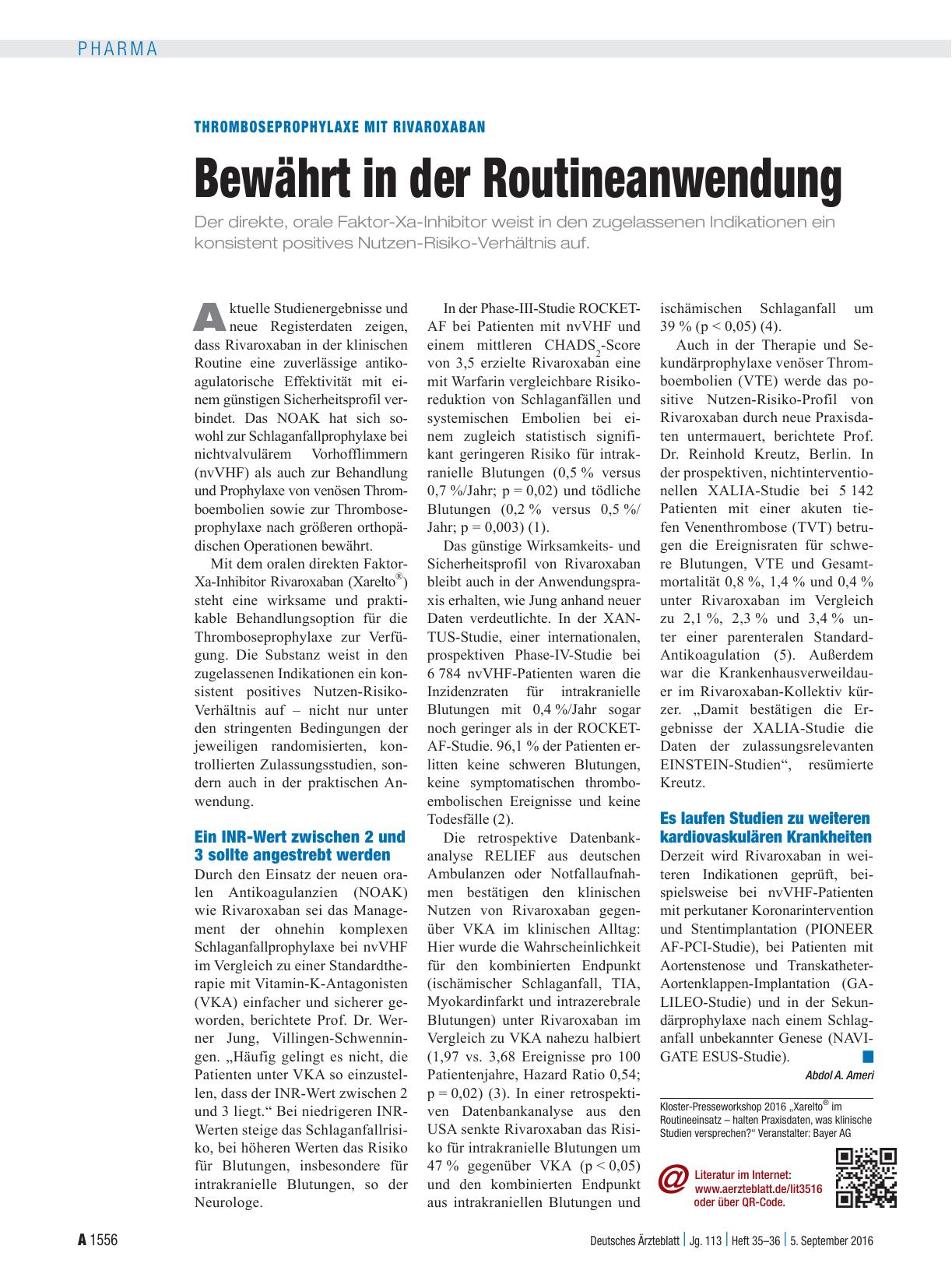 Vorschauseite 1: Thromboseprophylaxe mit Rivaroxaban: Bewährt in der Routineanwendung