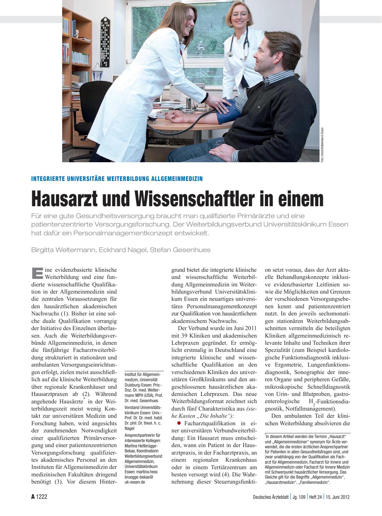 Vorschauseite 1: Integrierte universitäre Weiterbildung Allgemeinmedizin: Hausarzt und Wissenschaftler in einem