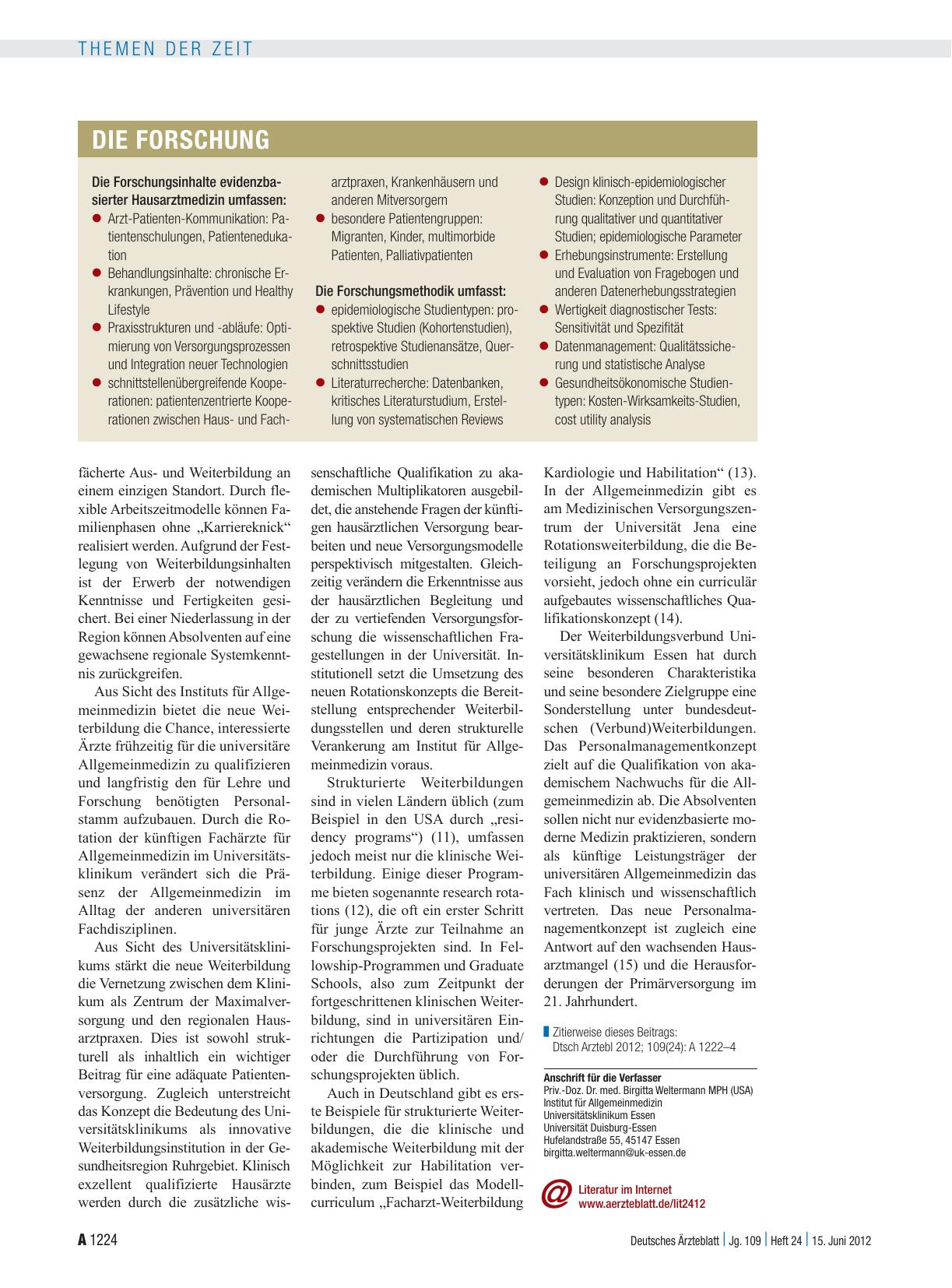 Vorschauseite 3: Integrierte universitäre Weiterbildung Allgemeinmedizin: Hausarzt und Wissenschaftler in einem