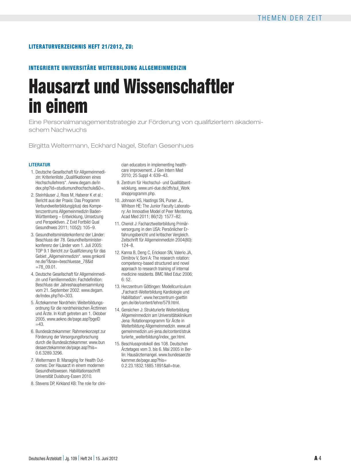 Vorschauseite 4: Integrierte universitäre Weiterbildung Allgemeinmedizin: Hausarzt und Wissenschaftler in einem