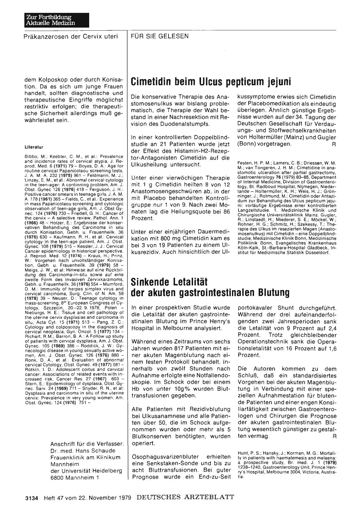 Vorschauseite 1: Sinkende Letalität der akuten gastrointestinalen Blutung