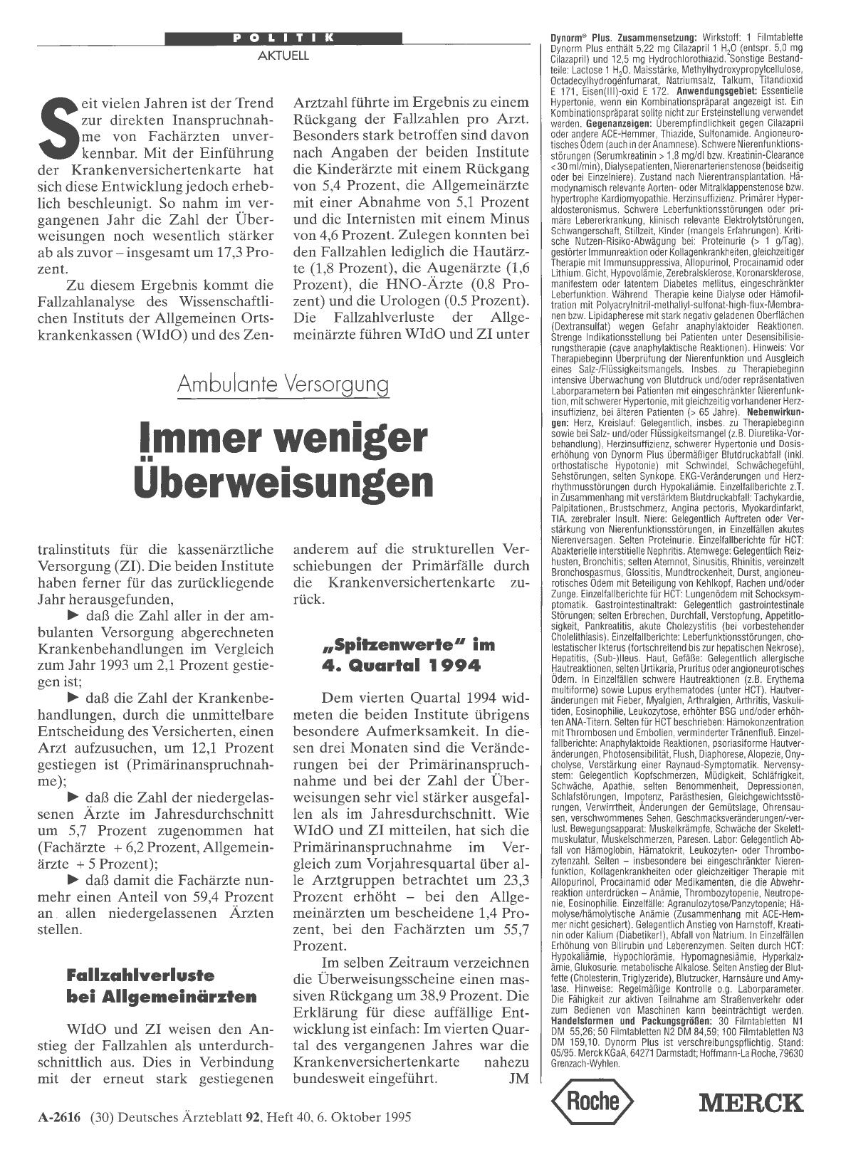 Vorschauseite 1: Ambulante Versorgung: ,. Immer weniger Überweisungen