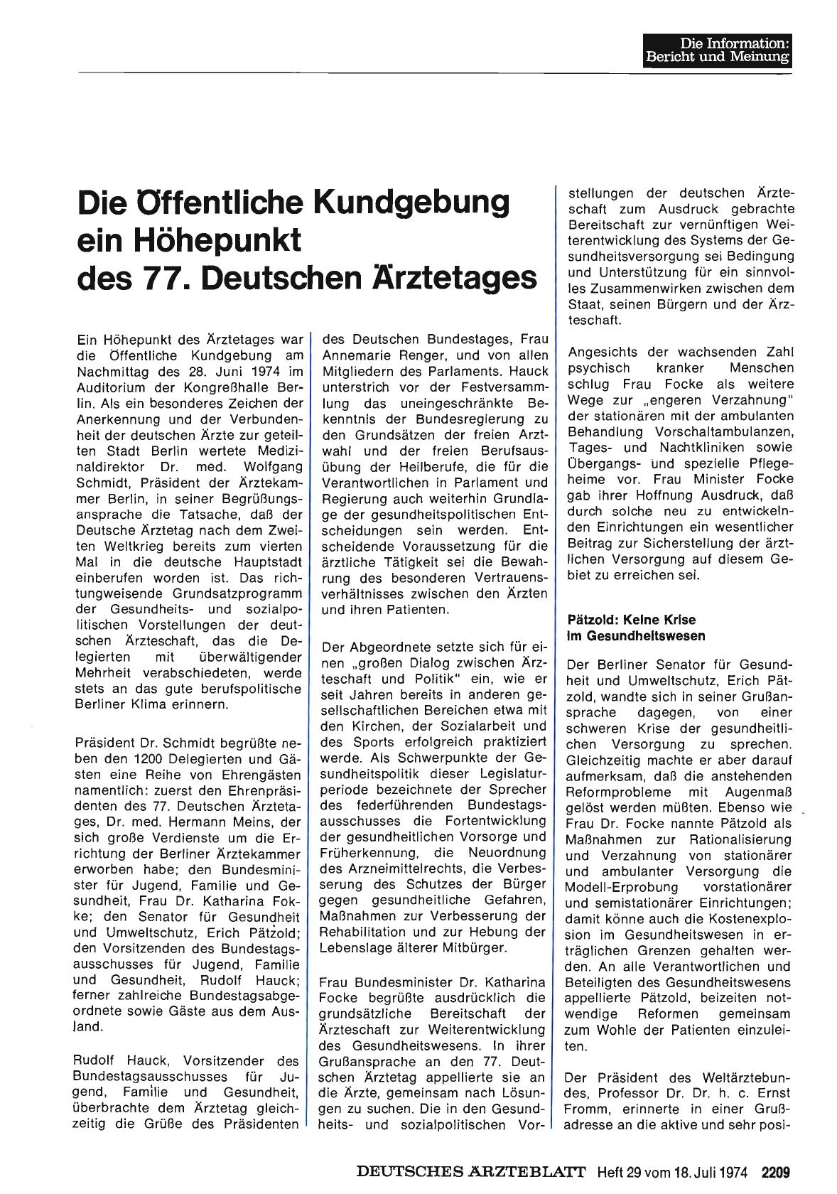Vorschauseite 1: Die Öffentliche Kundgebung ein Höhepunkt des 77. Deutschen Ärztetages