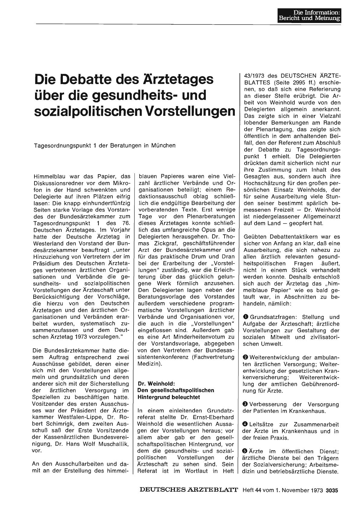 Vorschauseite 1: Die Debatte des Ärztetages über die gesundheitsund sozialpolitischen Vorstellungen