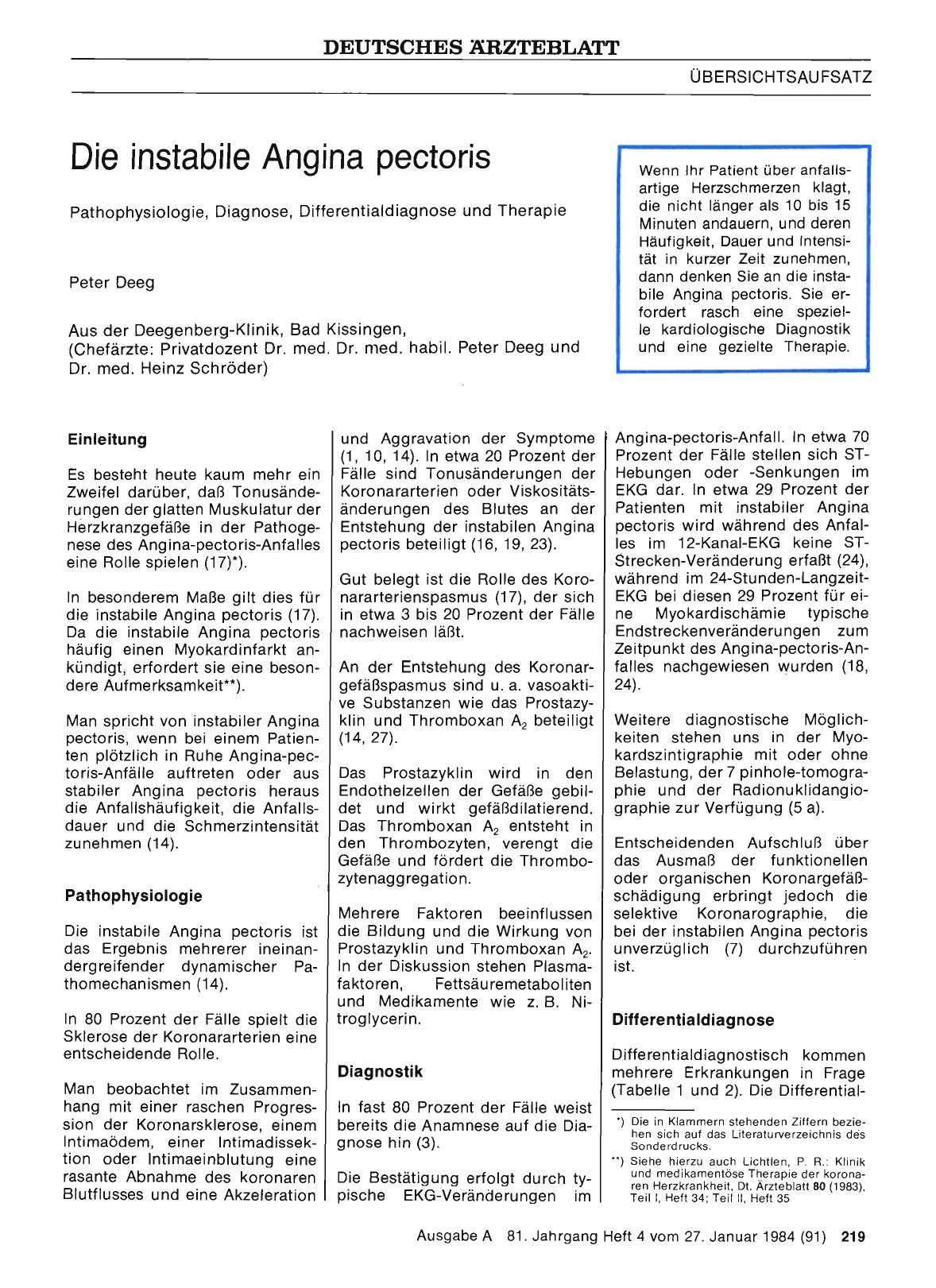 Vorschauseite 1: Die instabile Angina pectoris