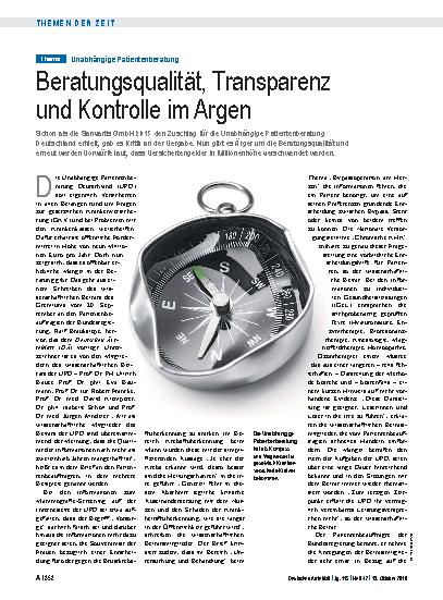 Vorschauseite 1: Unabhängige Patientenberatung: Beratungsqualität, Transparenz und Kontrolle im Argen