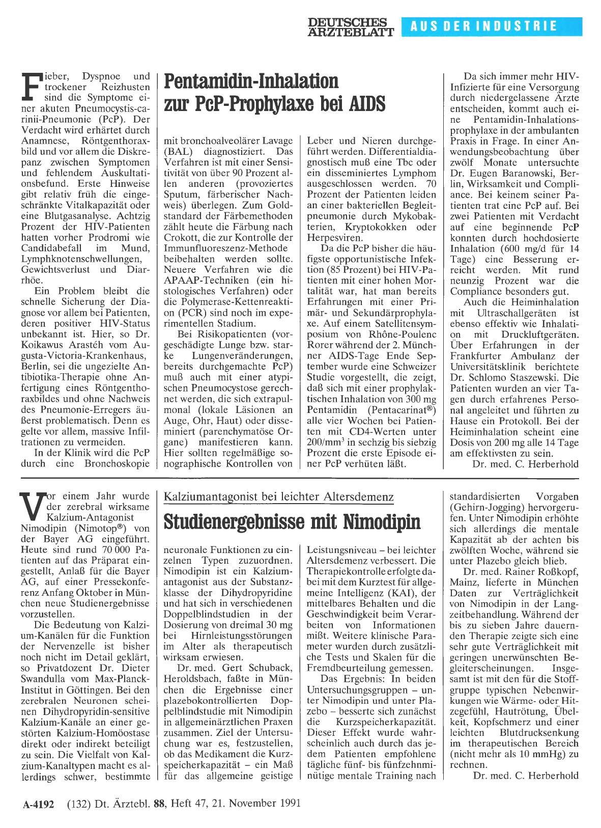 Vorschauseite 1: Pentamidin-Inhalation zur PcP-Prophylaxe bei AIDS