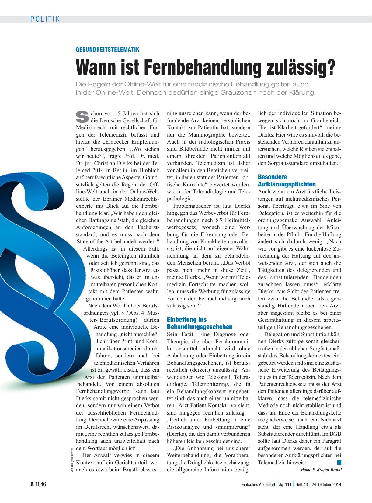 Vorschauseite 1: Gesundheitstelematik: Wann ist Fernbehandlung zulässig?