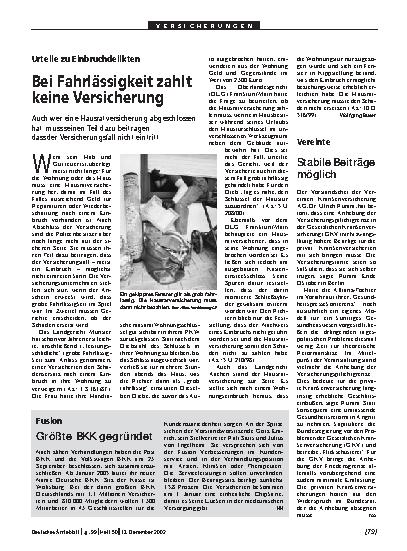 Vorschauseite 1: Vereinte: Stabile Beiträge möglich
