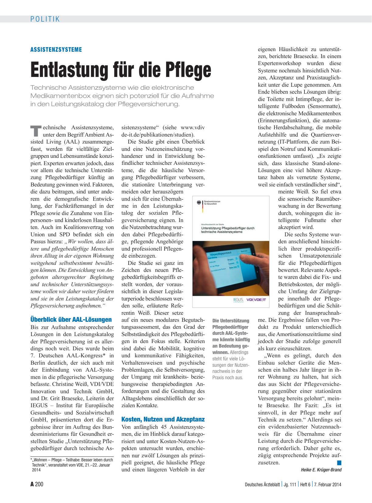 Vorschauseite 1: Assistenzsysteme: Entlastung für die Pflege