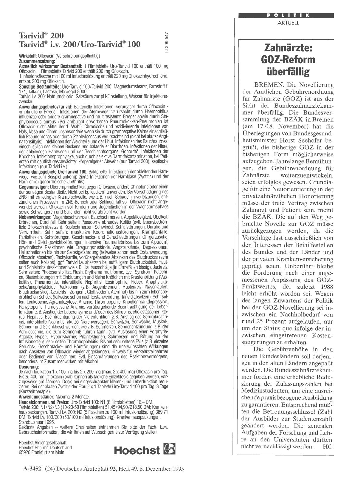 Vorschauseite 1: Zahnärzte: GOZ-Reform überfällig
