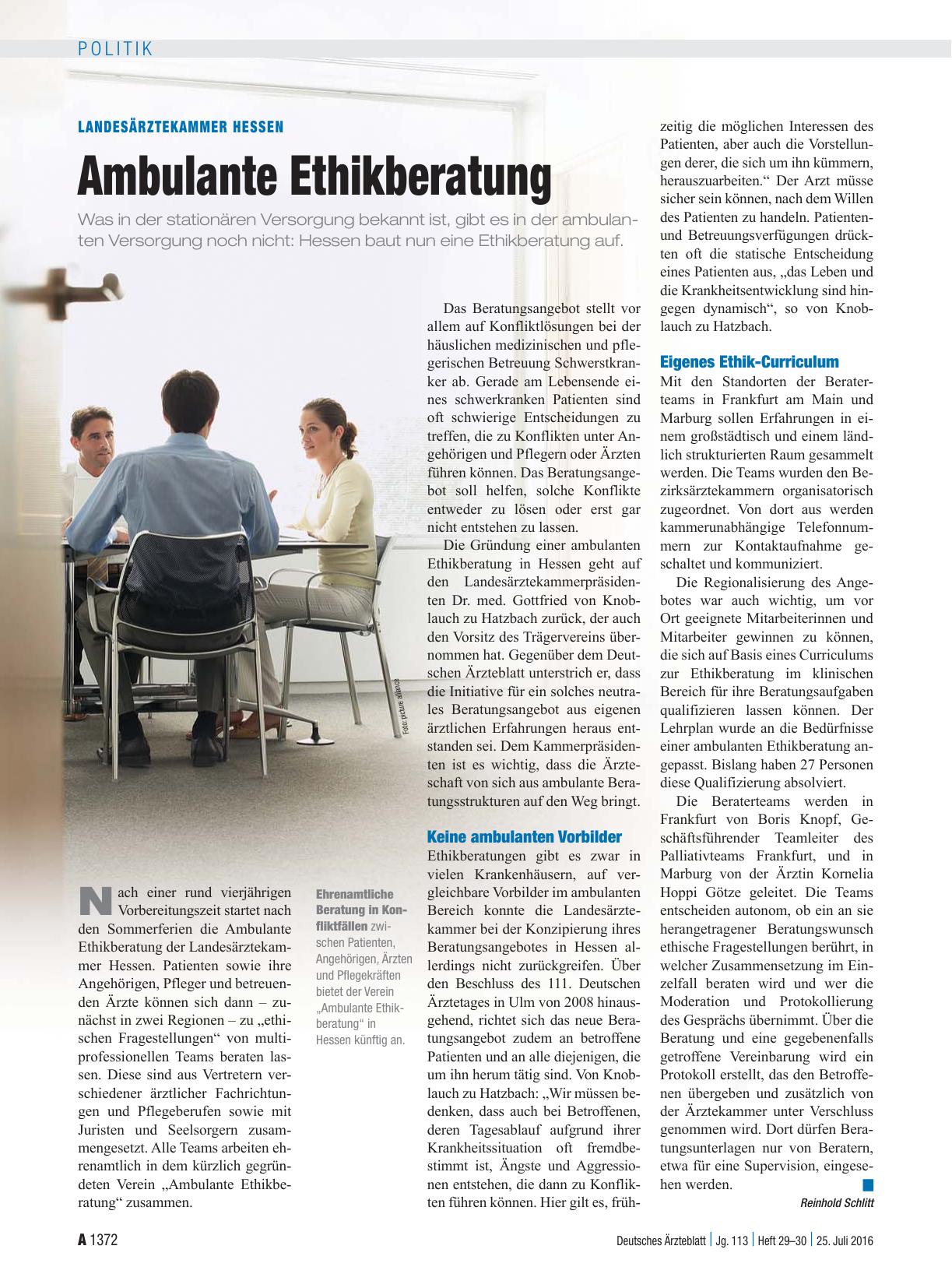 Vorschauseite 1: Landesärztekammer Hessen: Ambulante Ethikberatung
