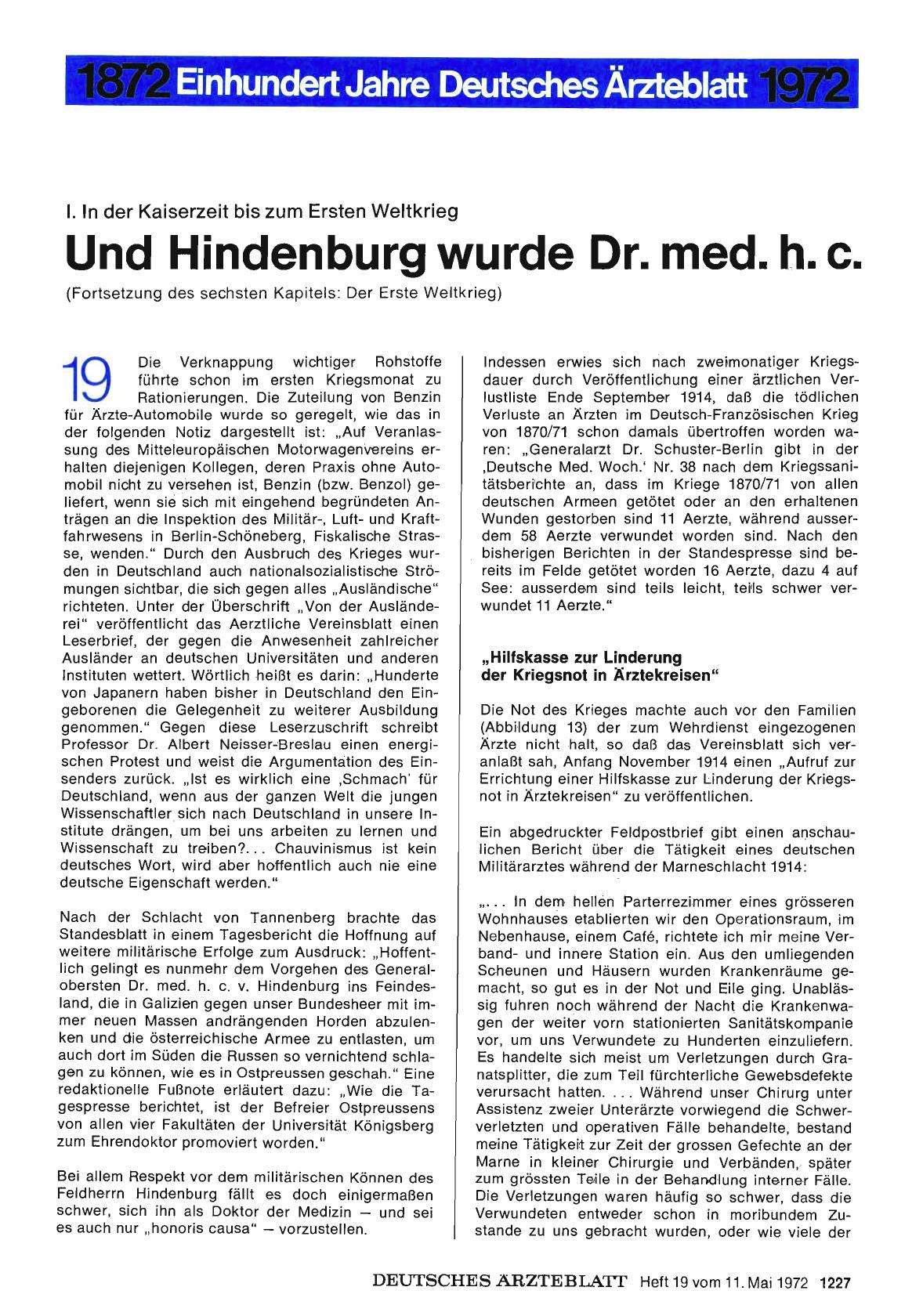 Vorschauseite 1: I. In der Kaiserzeit bis zum Ersten Weltkrieg: Und Hindenburg wurde Dr. med. h. c.