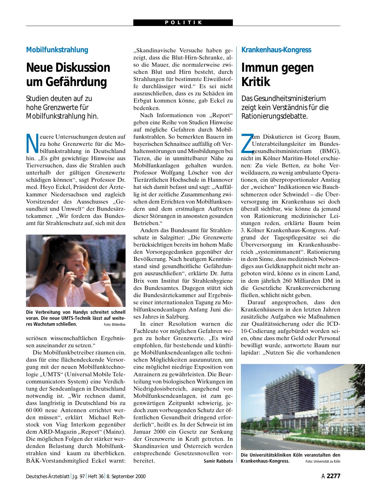 Vorschauseite 1: Mobilfunkstrahlung: Neue Diskussion um Gefährdung