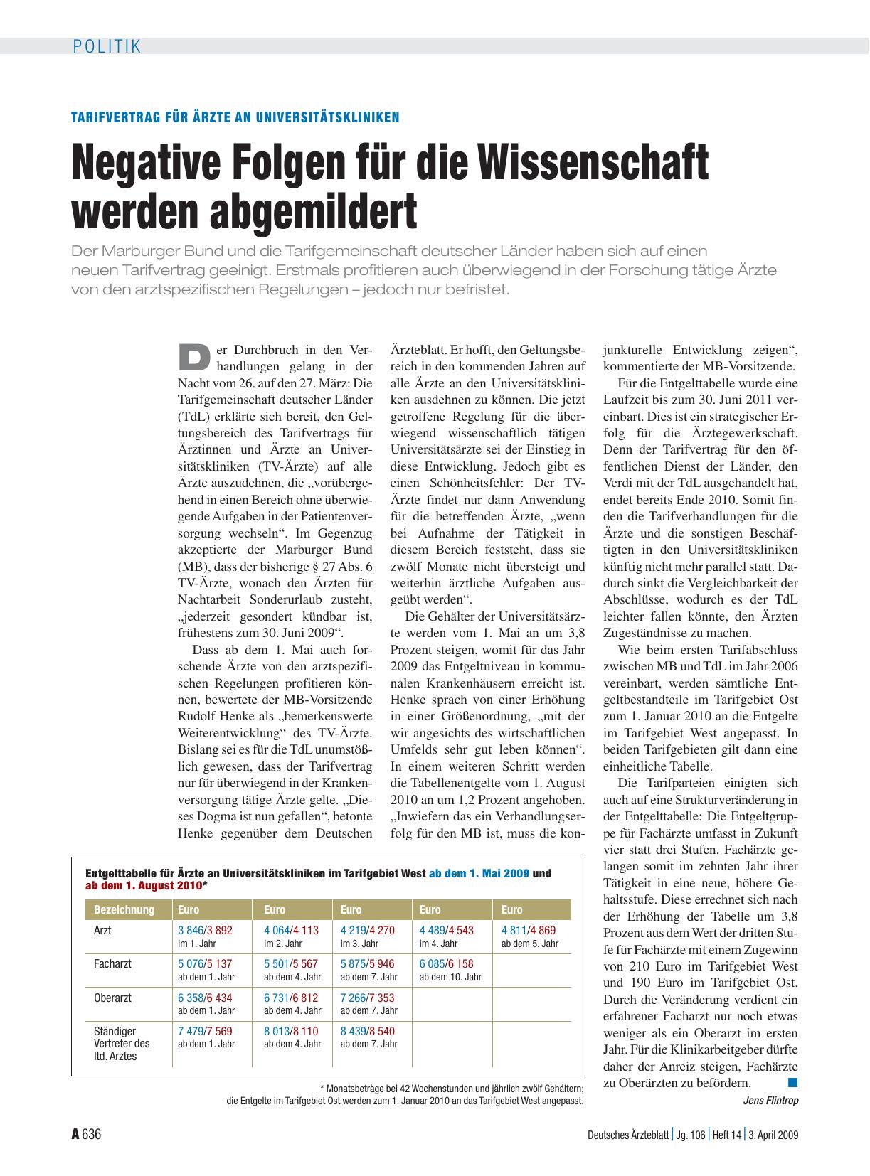 Vorschauseite 1: Tarifvertrag für Ärzte an Universitätskliniken: Negative Folgen für die Wissenschaft werden abgemildert