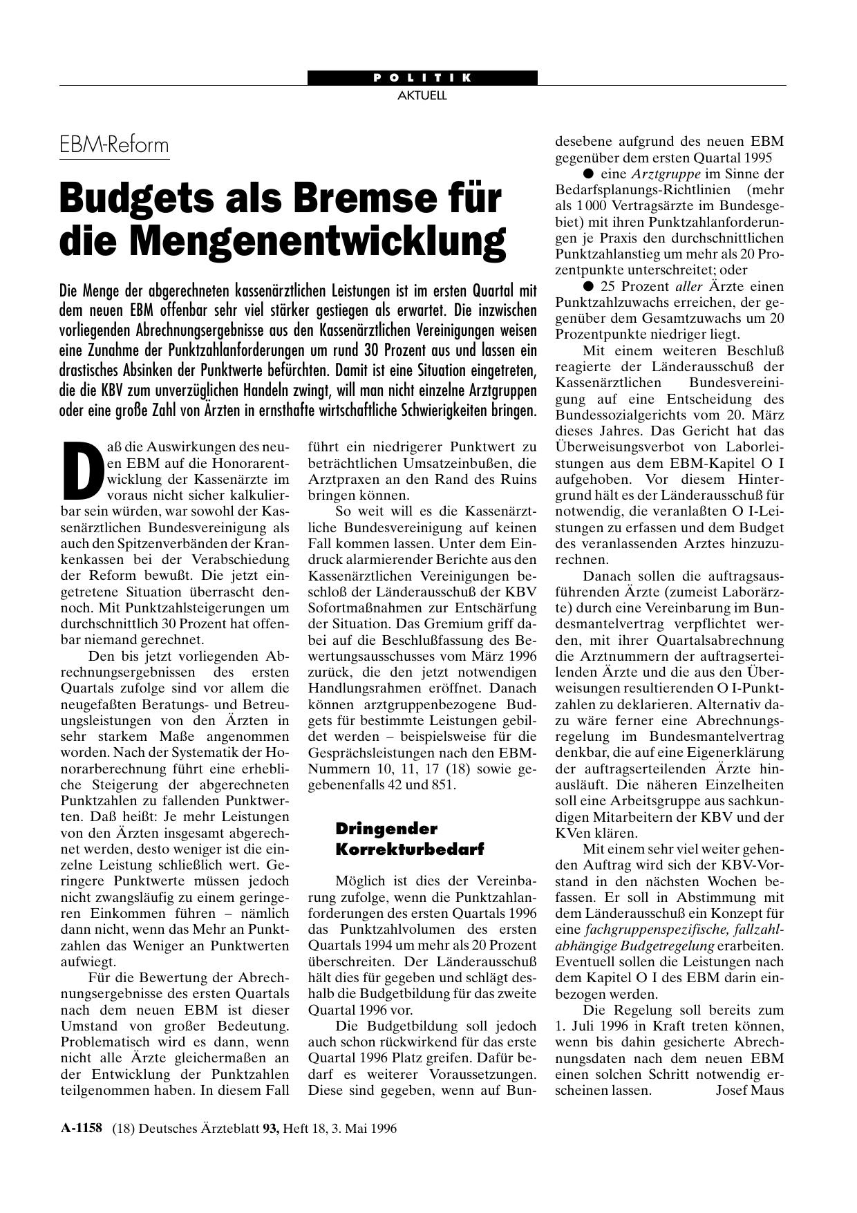 Vorschauseite 1: EBM-Reform: Budgets als Bremse für die Mengenentwicklung
