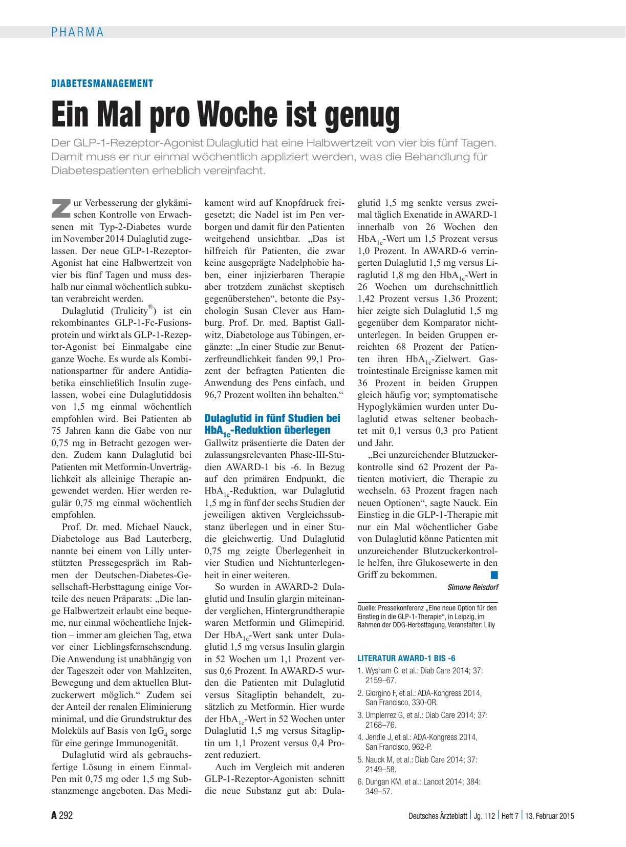 Vorschauseite 1: Diabetesmanagement: Ein Mal pro Woche ist genug