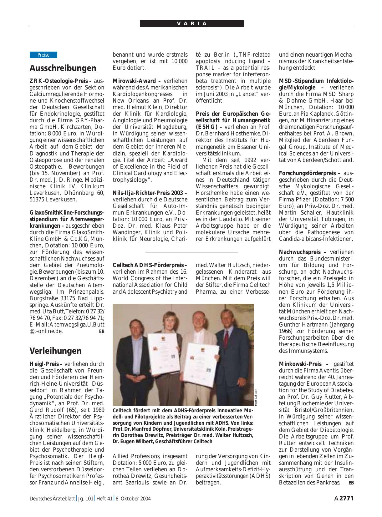 Vorschauseite 1: Verleihungen