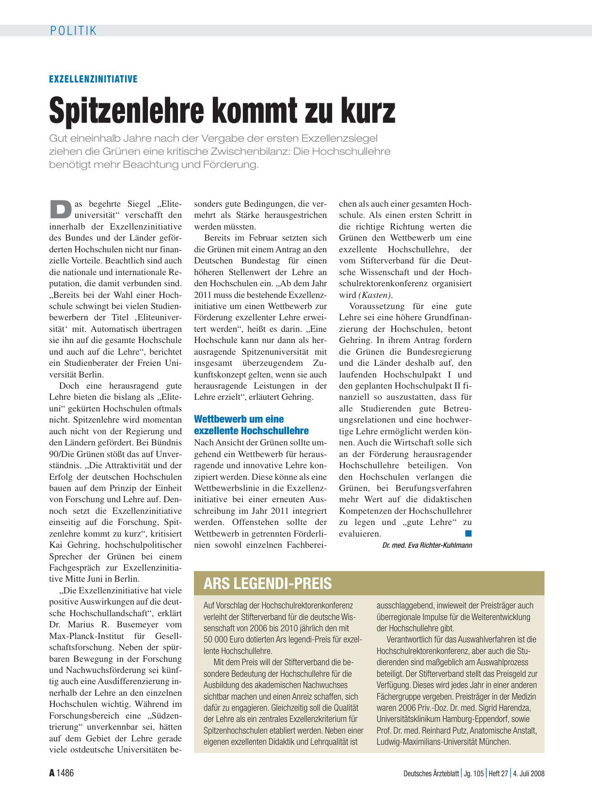 Vorschauseite 1: Exzellenzinitiative: Spitzenlehre kommt zu kurz
