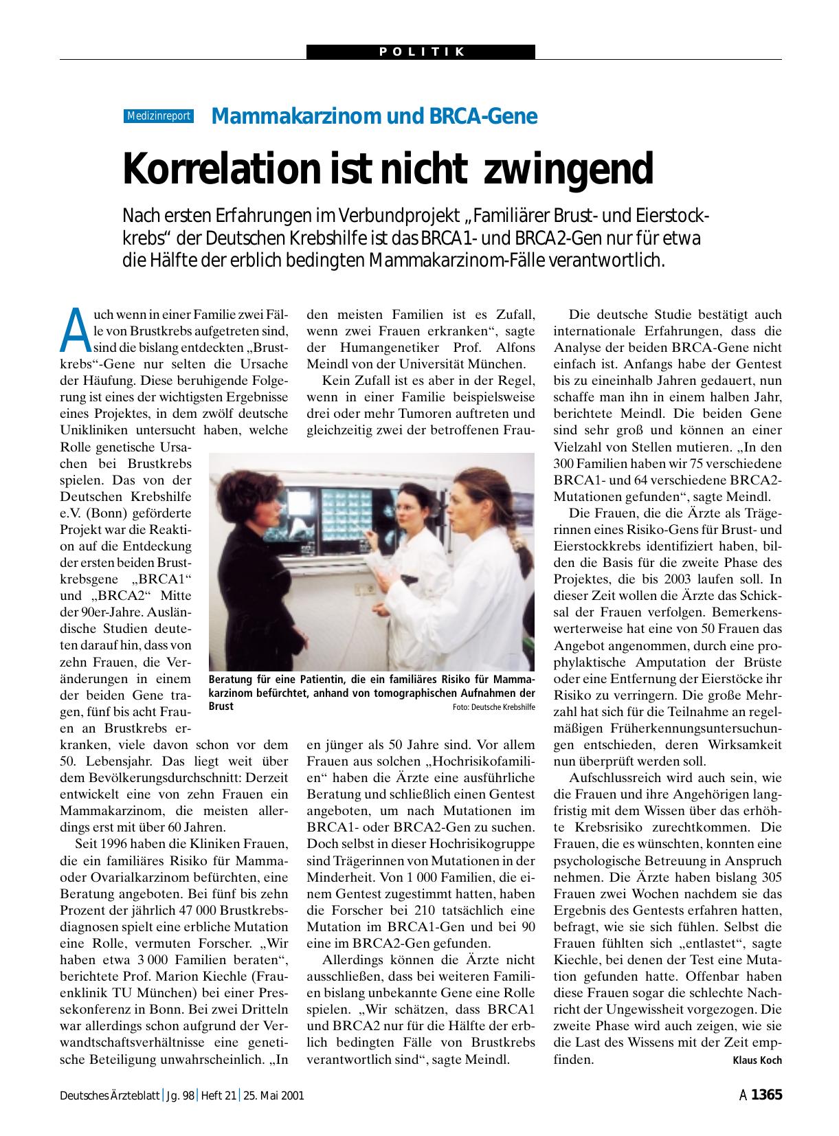 Vorschauseite 1: Mammakarzinom und BRCA-Gene: Korrelation ist nicht zwingend