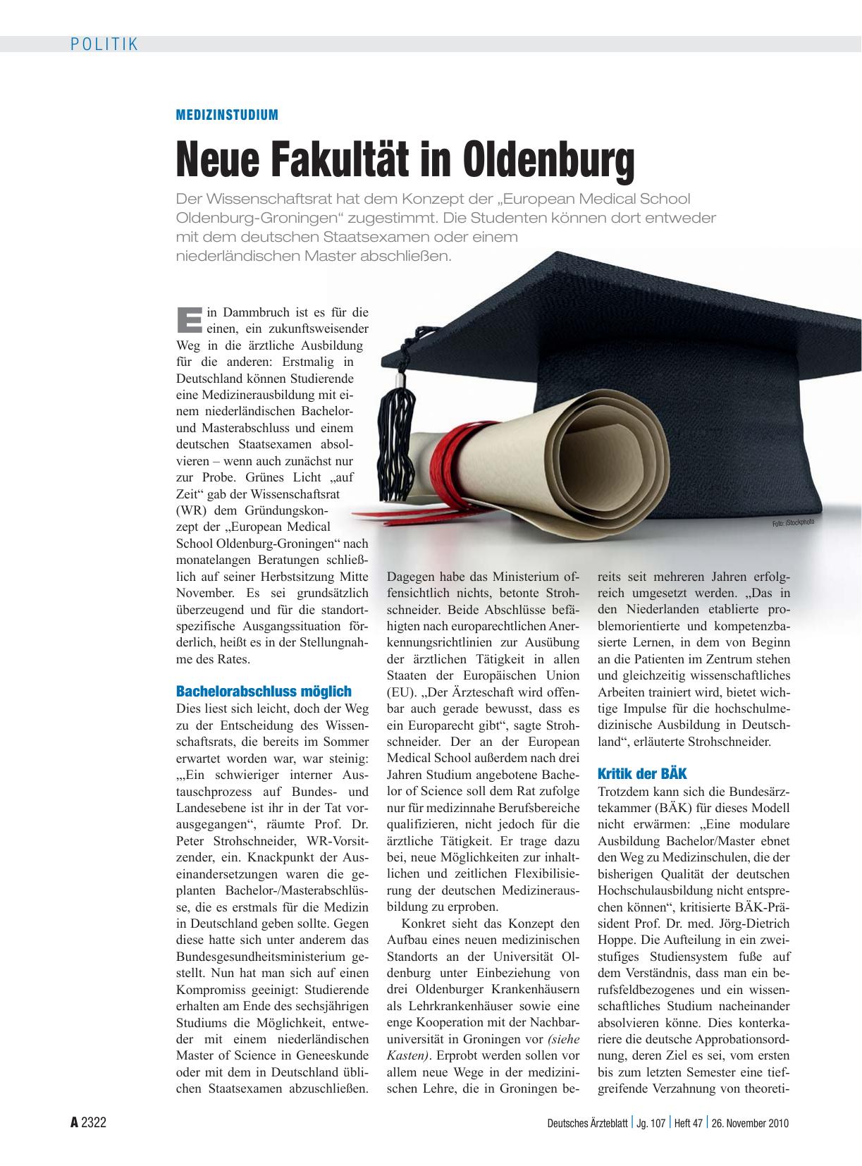 Vorschauseite 1: Medizinstudium: Neue Fakultät in Oldenburg