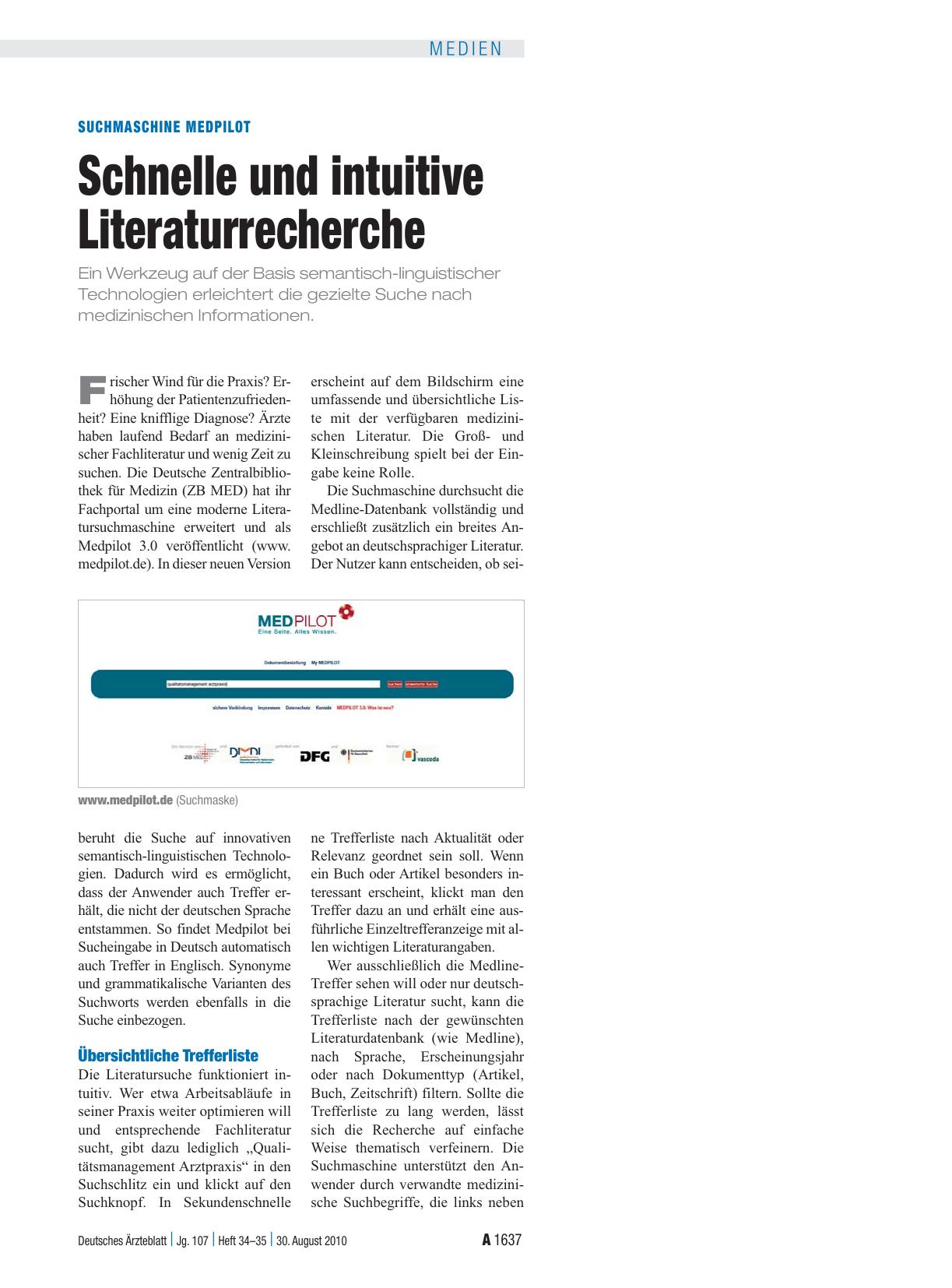 Vorschauseite 1: Suchmaschine Medpilot: Schnelle und intuitive Literaturrecherche
