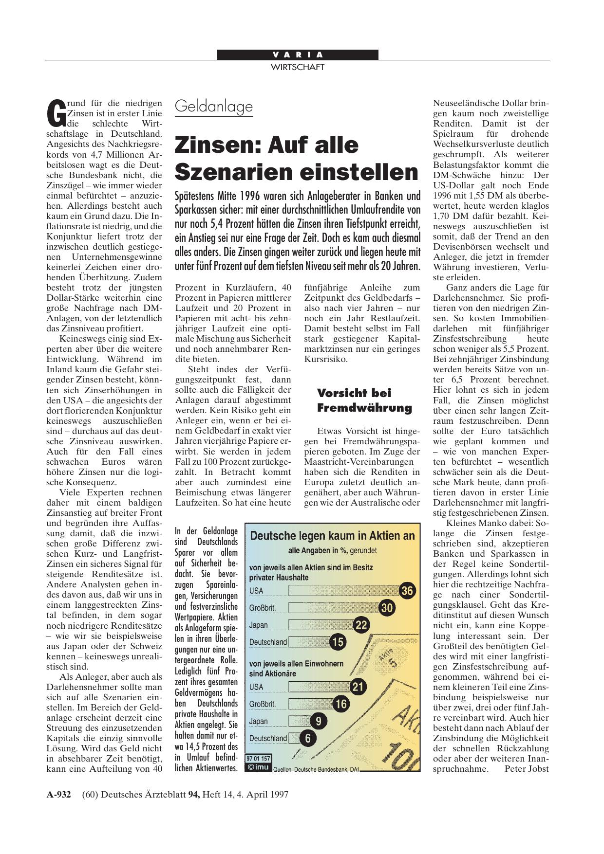 Vorschauseite 1: Deutsche legen kaum in Aktien an