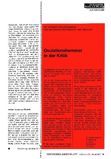 Vorschauseite 1: DIE ARZNEIMITTELKOMMISSION DER DEUTSCHEN ÄRZTESCHAFT GIBT BEKANNT: Ovulationshemmer in der Kritik