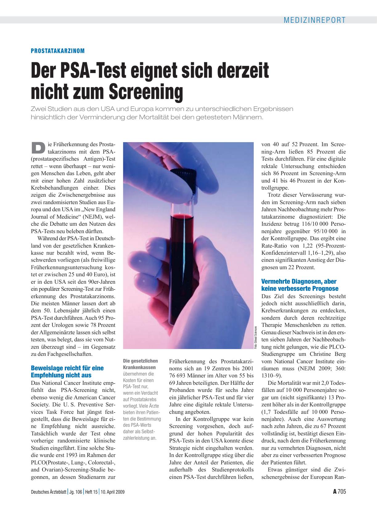 Vorschauseite 1: Prostatakarzinom: Der PSA-Test eignet sich derzeit nicht zum Screening