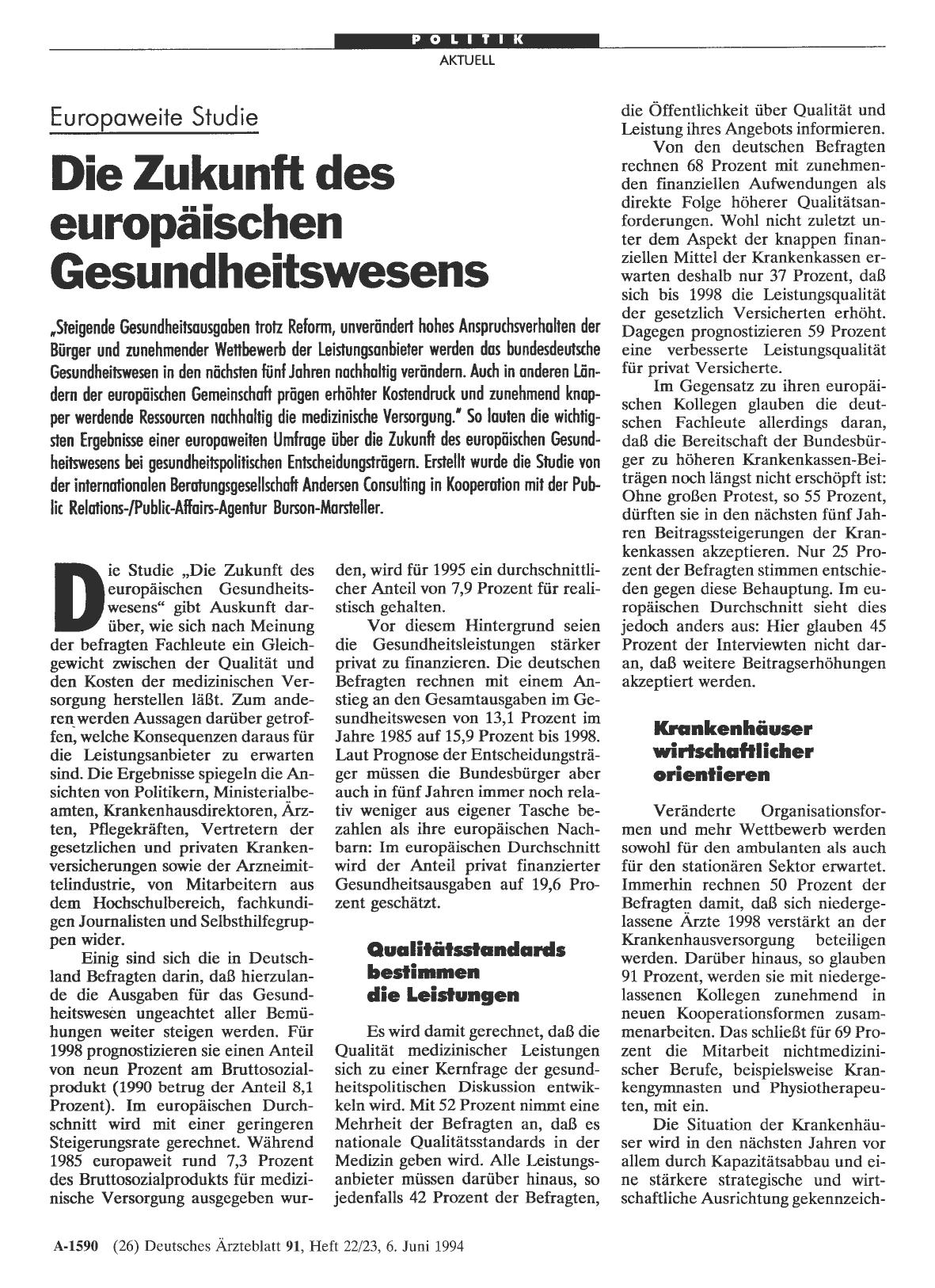 Vorschauseite 1: Europaweite Studie: Die Zukunft des europäischen Gesundheitswesens